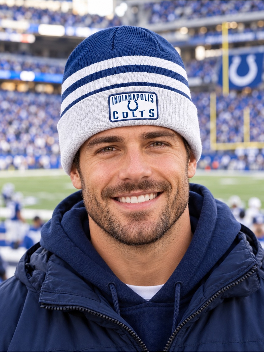 🆕 Indianapolis Colts Blue & White Striped Cuffed Knit Beanie Hat NWT